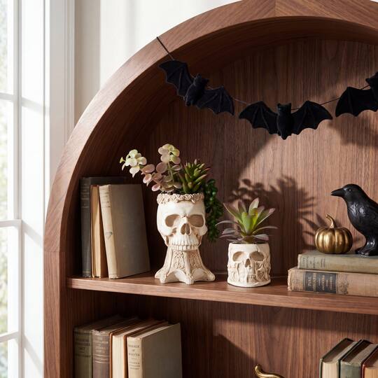 5.5" & 9" Artificial Halloween Succulent Garden in Skull Planters Set